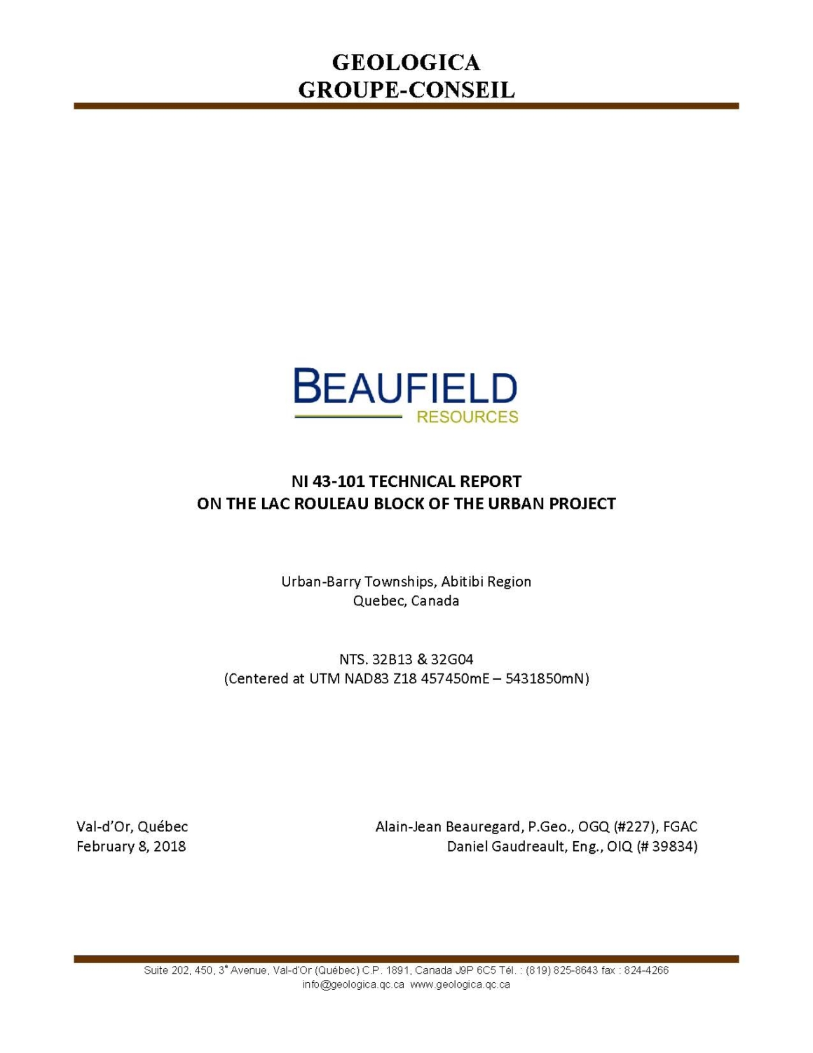 NI 43-101 Technical Report of February_8_2018
